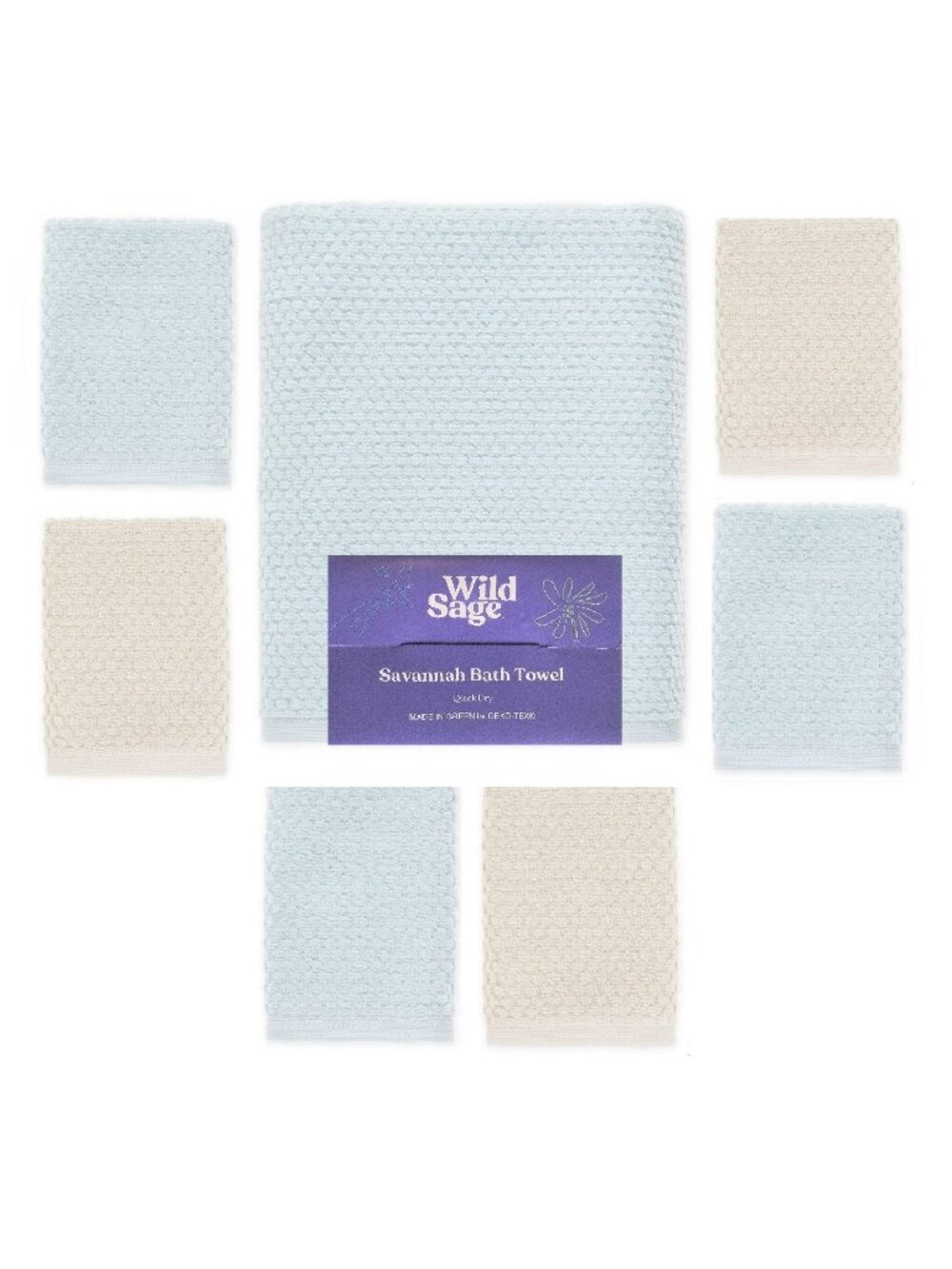 new Wild Sage Savannah 3 IVORY 3 JADE Washcloths + 1 MOONLIGHT JADE Bath Towel